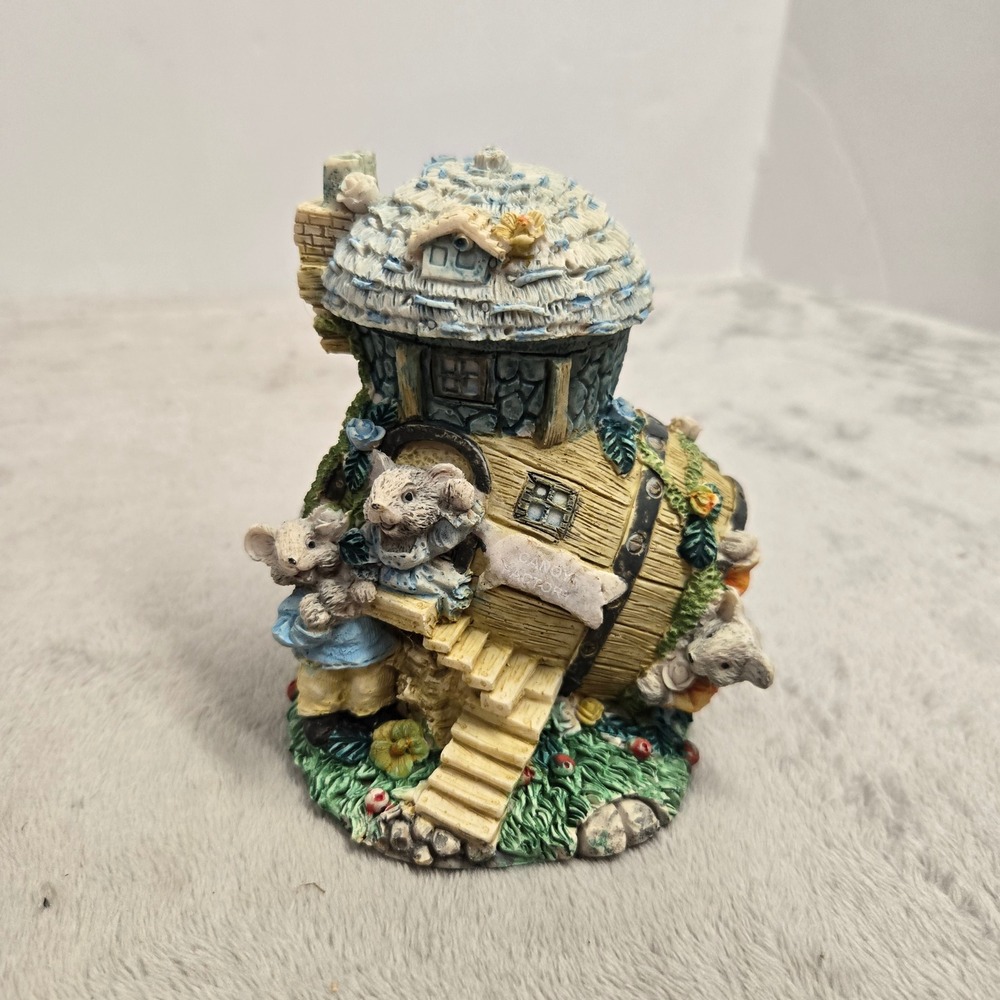 Resin Mouse Candy Factory Barrel House Figurine Hinged Secret Compartment 4.5"